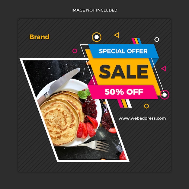 PSD banner de venda de comida moderna e design de modelo de post quadrado do instagram
