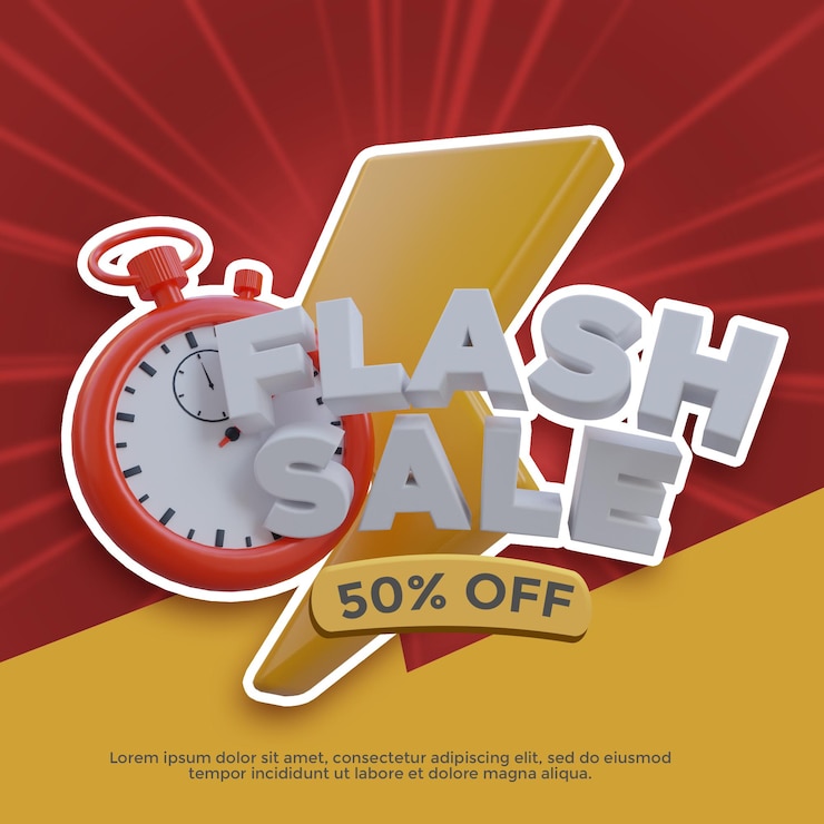 PSD banner de venda de flash com ilustração renderizada em 3d