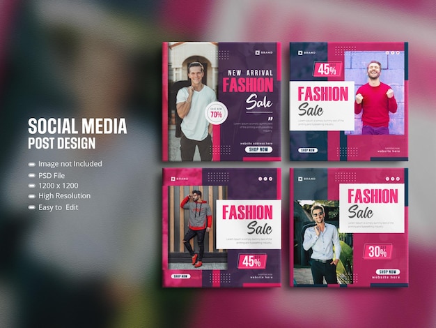 PSD banner de venda de mídia social quadrado de venda de moda colorida para coleção de histórias do instagram