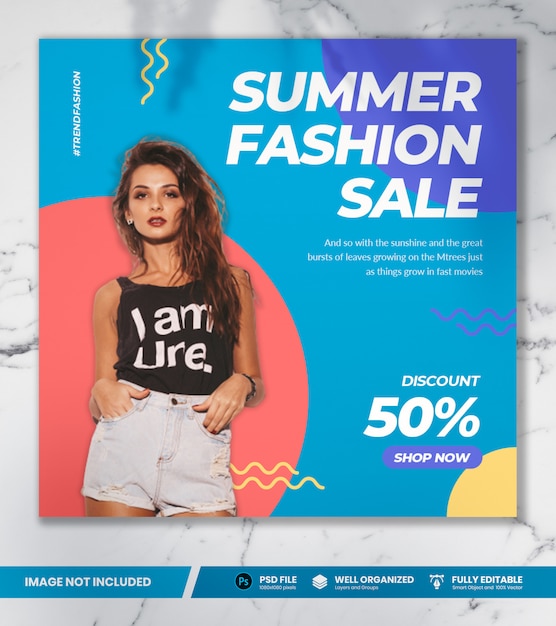 PSD banner de venda de moda verão