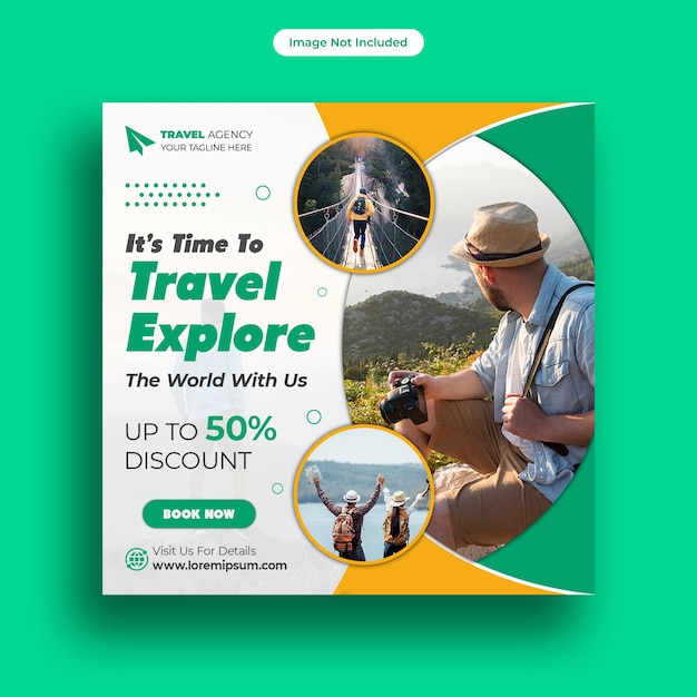 Banner de venda de viagens e modelo de postagem em redes sociais