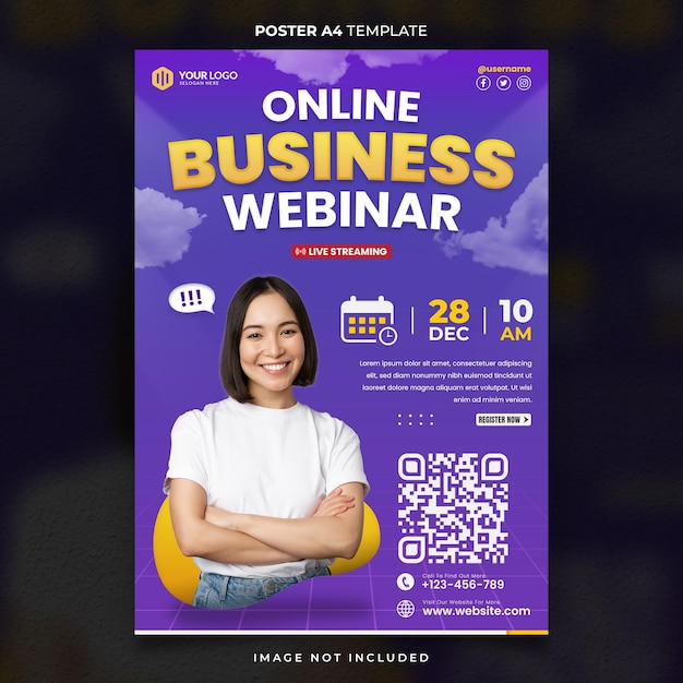 PSD banner de webinar de negócios on-line ou modelo a4 de pôster