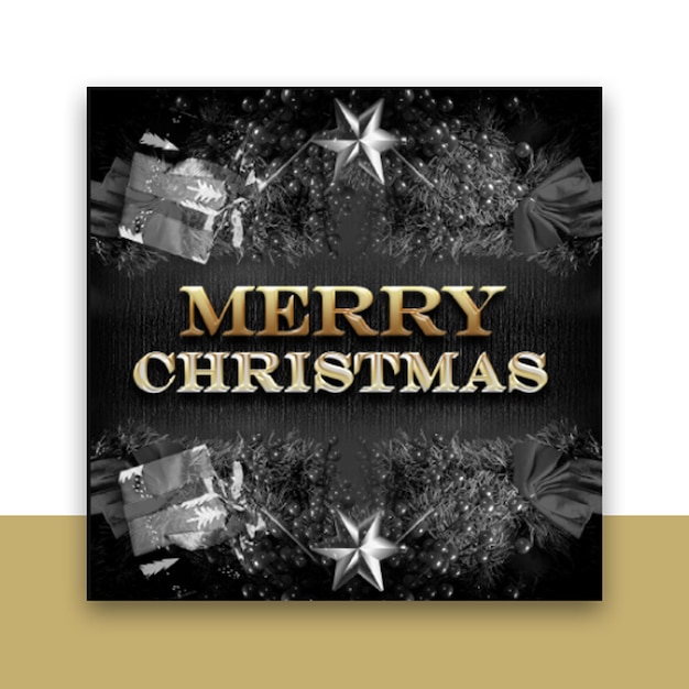 Banner de decoración realista de año nuevo con efecto de texto navideño PSD con fondo
