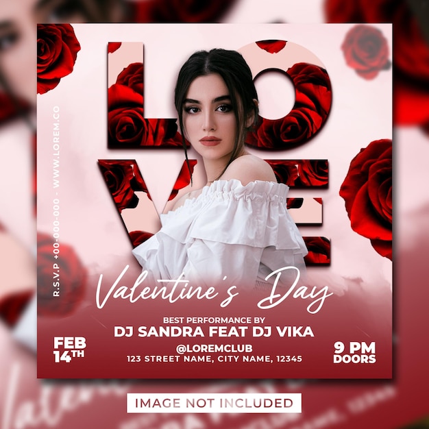 Banner del modello di post sui social media del volantino della festa di San Valentino