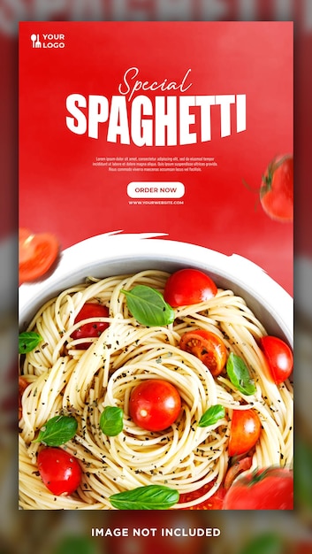 Banner del modello di storia dei social media alimentari, volantino, modello di brochure instgram per la promozione del ristorante.