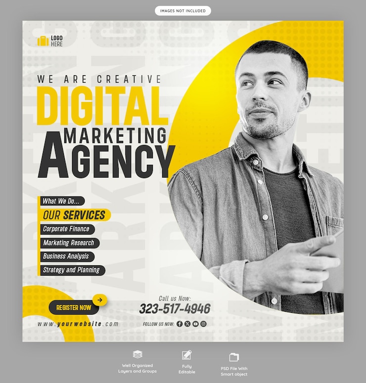 PSD banner di agenzia di marketing digitale e social media aziendali o modello di post instagram