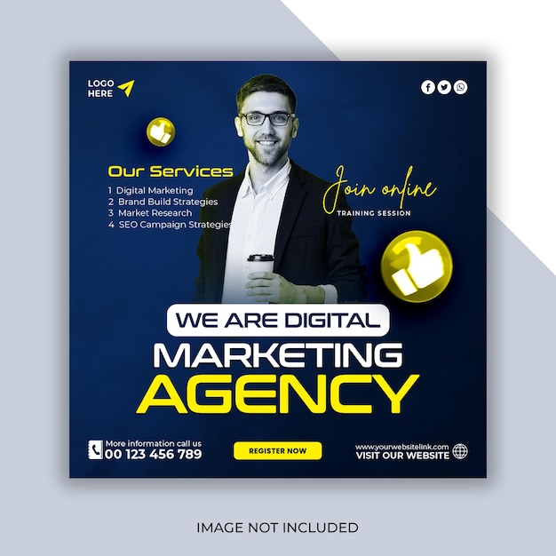 Banner di agenzia di marketing digitale e social media aziendali o modello di post Instagram