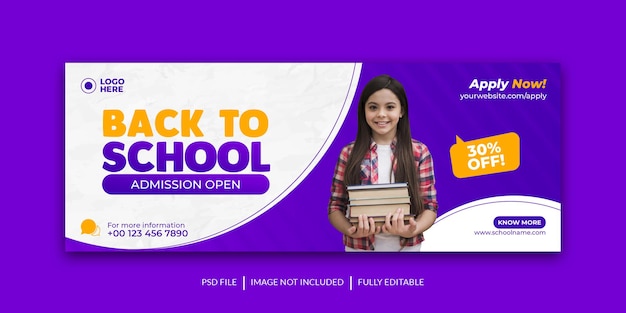 Banner di ammissione per la copertina dei social media di ritorno a scuola Modello Premium