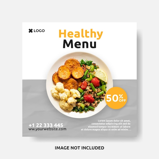 Banner di design modello bianco pulito e semplice post quadrato cibo sano menu