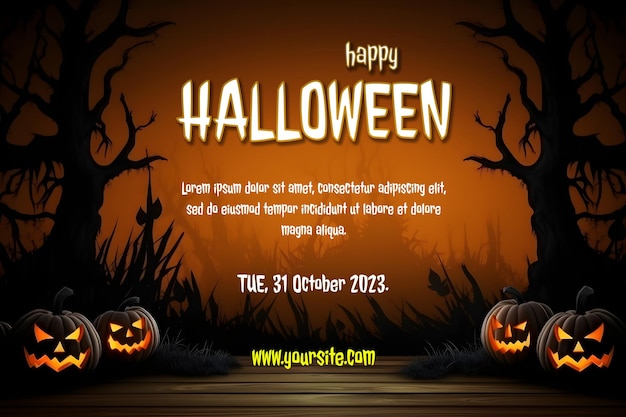 Banner di Halloween per modello di cartolina con zucche e Jack O Lantern PSD