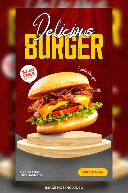Banner di post di Instagram sui social media per la promozione del menu di cibo delizioso Burger
