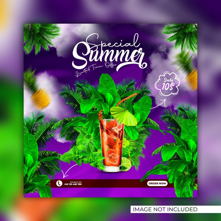Banner di post sui social media della bevanda del succo di frutta fresca estiva