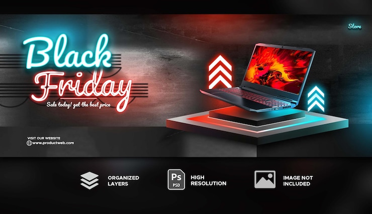 PSD banner di promozione della vendita del black friday per pc da gioco