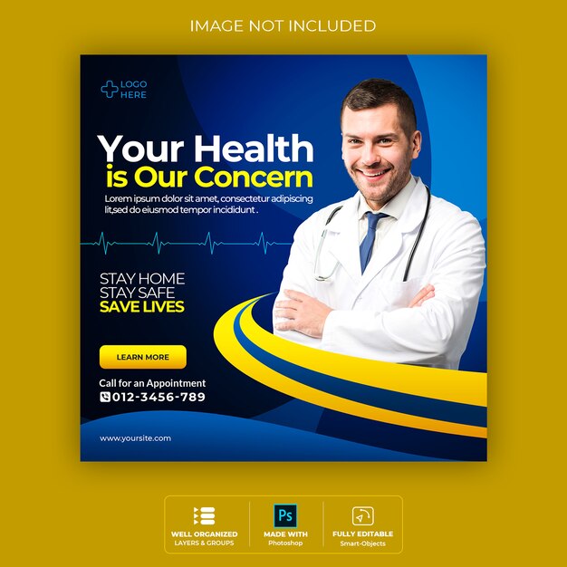 Banner di salute medica su coronavirus, banner post di instagram social media