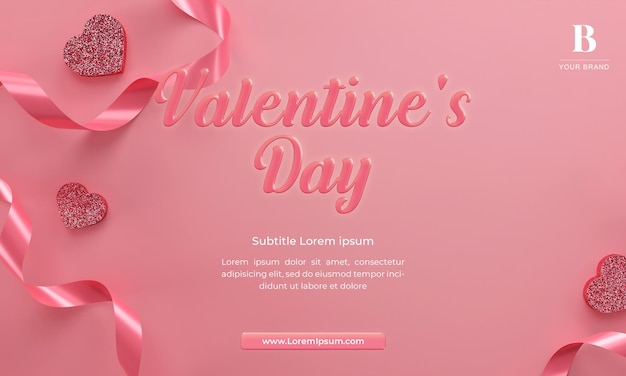 Banner di San Valentino con vista dall'alto Design del nastro del cuore Intestazioni di biglietti di auguri per poster per il sito Web