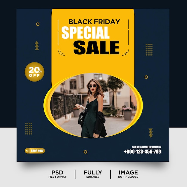 Banner di social media di vendita di moda venerdì nero di colore giallo