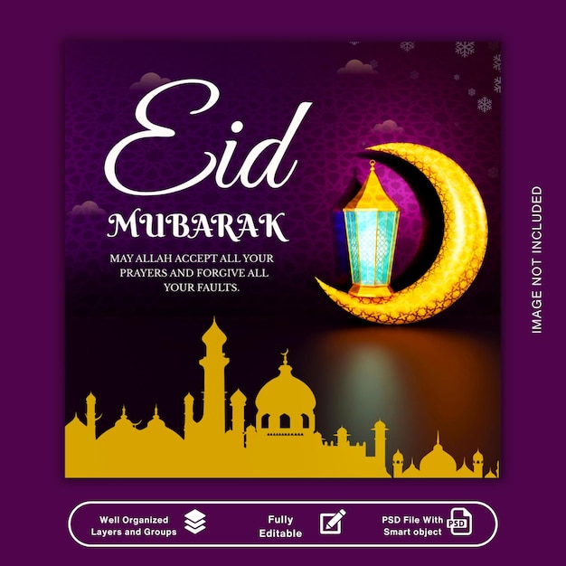 Banner di social media per Eid Mubarak e Eid al fitr o modello di post su Instagram