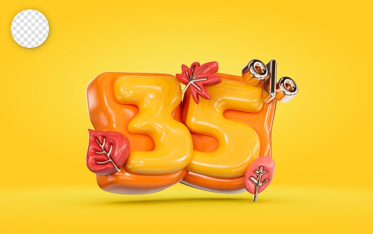 PSD banner di vendita autunnale numero di sconto del 35 percento con foglia d'acero su sfondo giallo rendering 3d