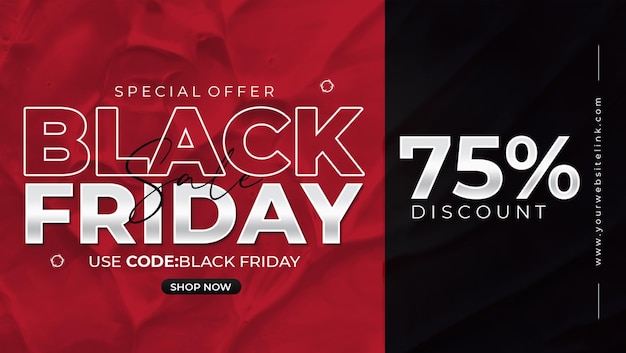 Banner di vendita del Black Friday in carta incollata Sfondo nero rosso PSD Premium