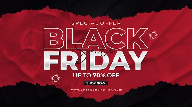 Banner di vendita di prodotti del Black Friday sfondo di carta incollata nera rossa PSD
