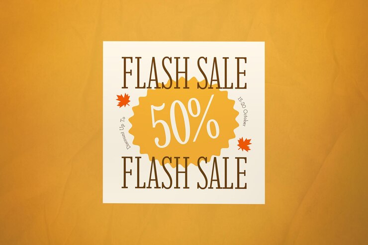 PSD banner di vendita flash d'autunno risografico arancione disegnato a mano