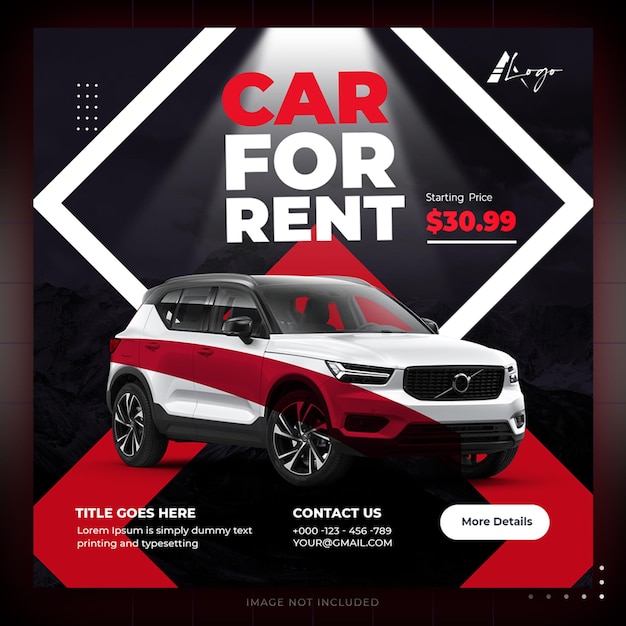 Banner di vendita sui social media di autonoleggio o design del modello di promozione post di Instagram