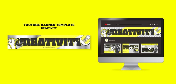 PSD banner di youtube del concetto di creatività del design piatto