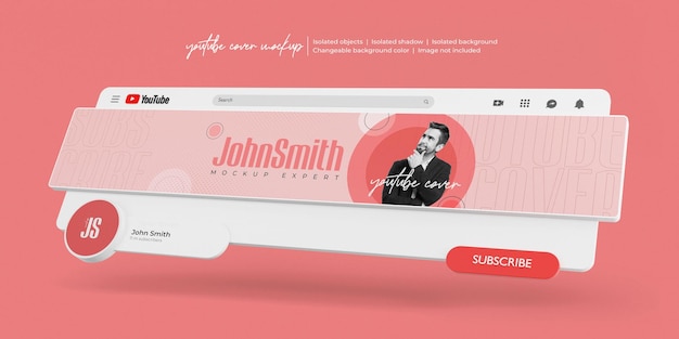 Banner di Youtube mockup 3d reso isolato