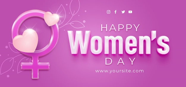 Banner del día internacional de la mujer con icono de mujer y efecto de estilo 3d de texto editable