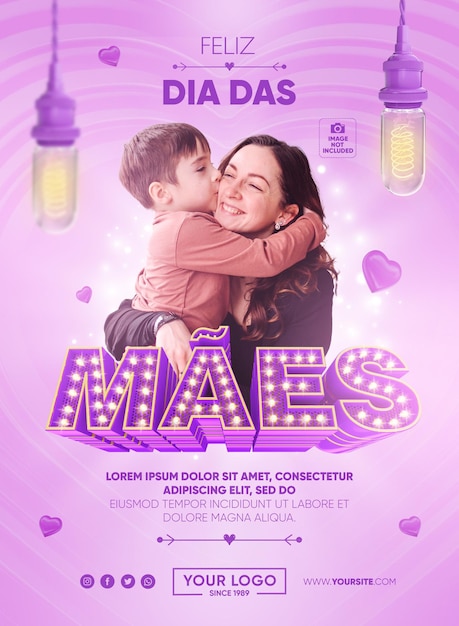 Banner día de la madre en Brasil render 3d con luces