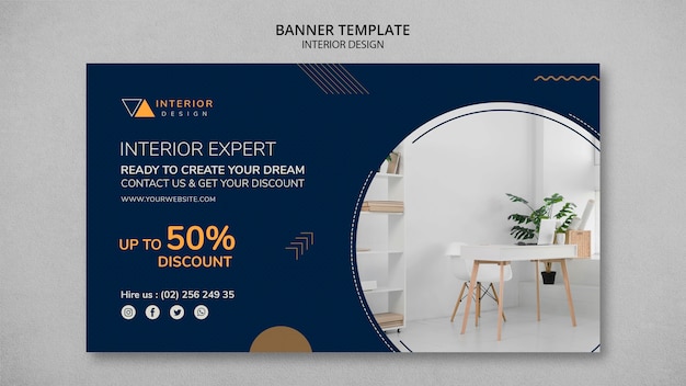 PSD banner de diseño de interiores con foto