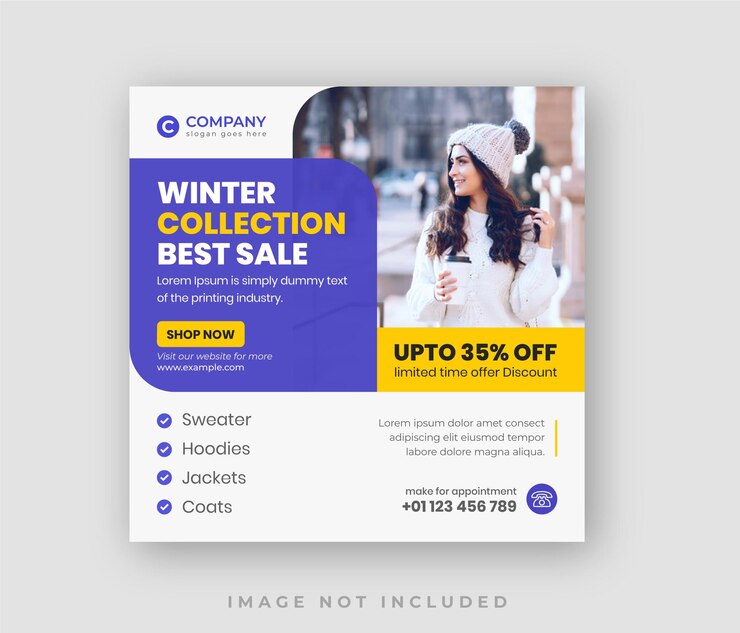 Banner de diseño de publicación de Instagram de venta de invierno abstracto