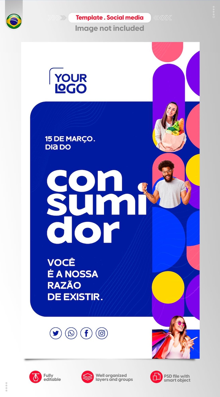 PSD banner do dia do consumidor 3d render em português para campanha de marketing no brasil de ofertas psd