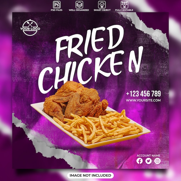 Banner do instagram de menu de frango frito ou modelo de postagem de mídia social