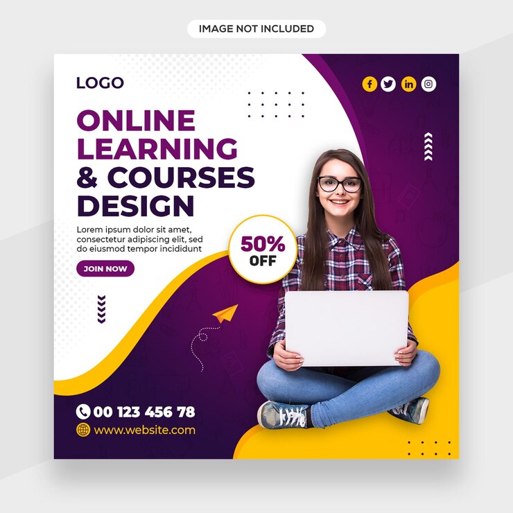 Banner do instagram relacionado à educação on-line ou postagem de mídia social ou modelo de capa do facebook