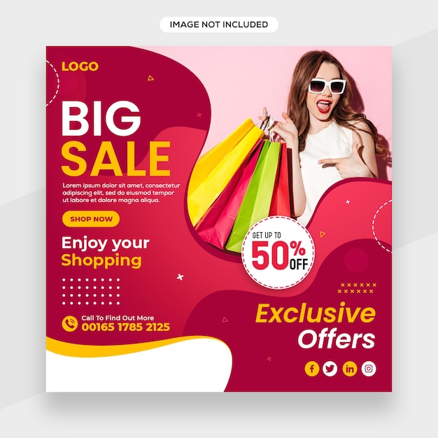 Banner do Instagram relacionado à moda ou compras ou postagem de mídia social ou modelo de capa do Facebook