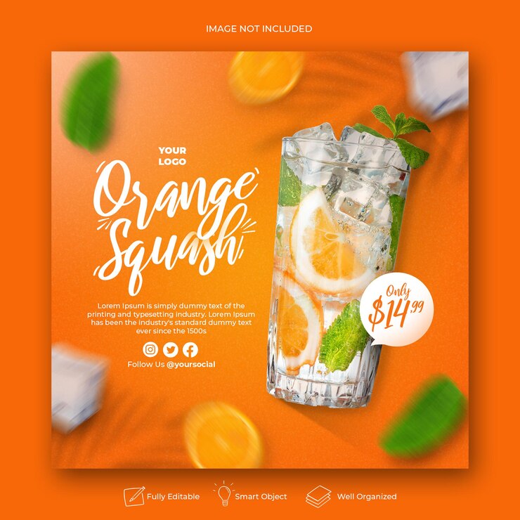 PSD banner do menu de bebidas para restaurante de promoção de mídia social