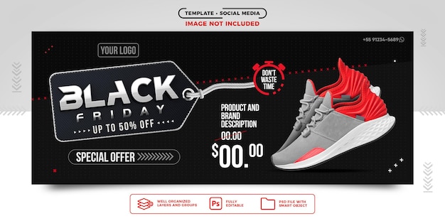 PSD banner do modelo de mídia social da black friday não perca tempo