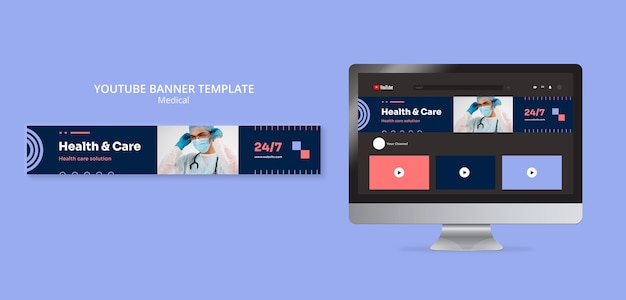Banner do youtube de cuidados médicos de design plano