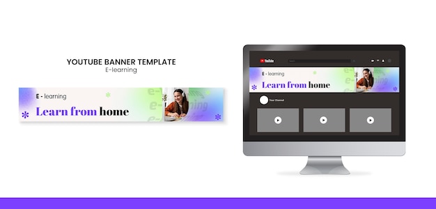 PSD banner do youtube de e-learning gradiente