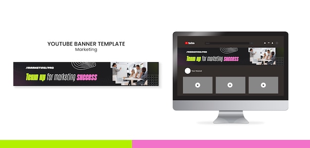 Banner do youtube de estratégia de marketing de design plano