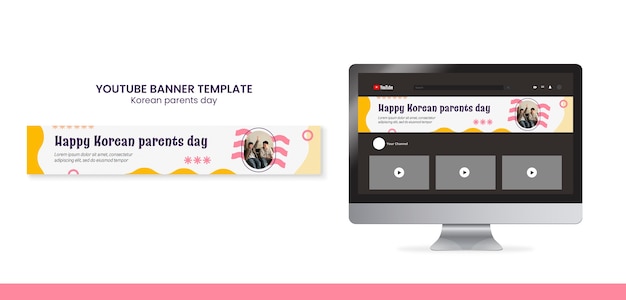 PSD banner do youtube do dia dos pais coreano de design plano