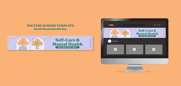 Banner do youtube do dia mundial da saúde mental desenhado à mão