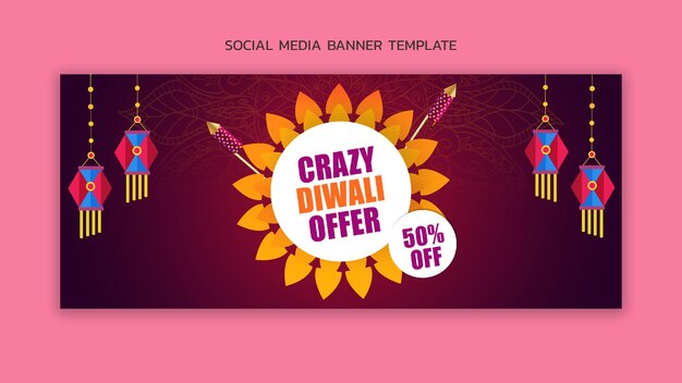 PSD banner e modelo de mídia social de oferta de diwali louco