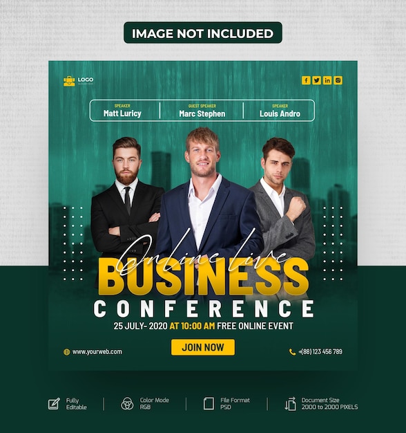 Banner e post sui social media per conferenze aziendali o webinar