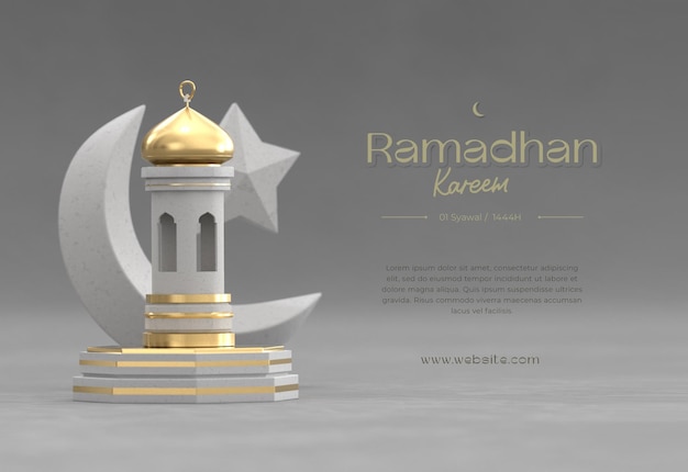 Banner de eid mubarak con objeto realista y renderizado de alta calidad