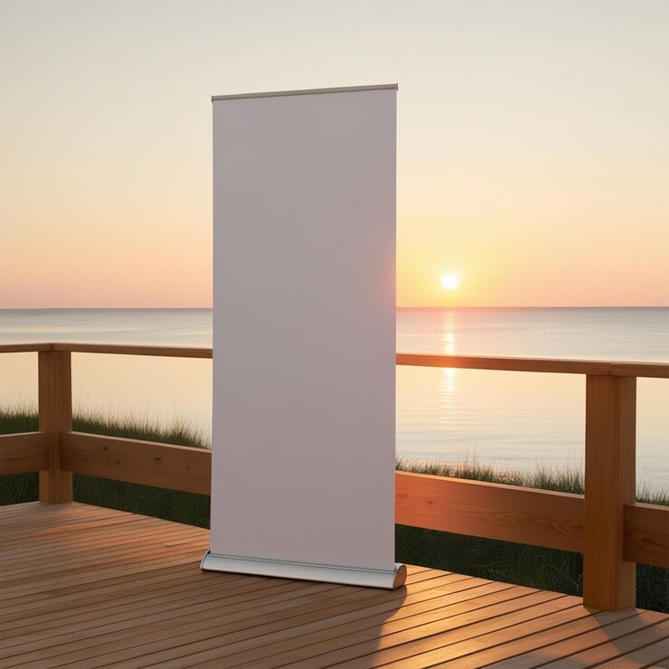 Banner enrollable en blanco para diseños personalizables