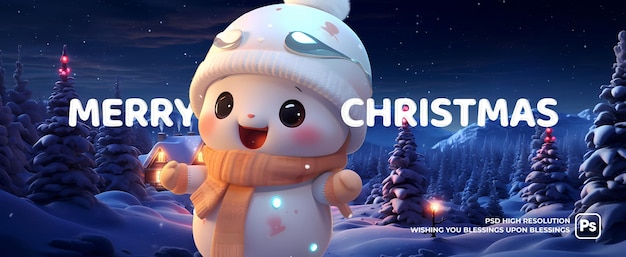 PSD banner de escena navideña con encantador muñeco de nieve.