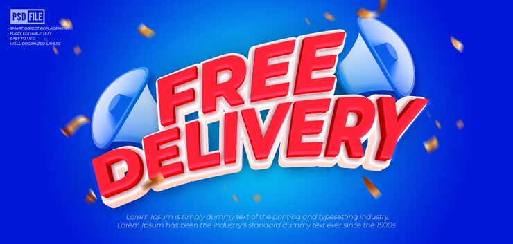 PSD banner de estilo 3d de entrega gratuita de texto editable con efecto de texto personalizado