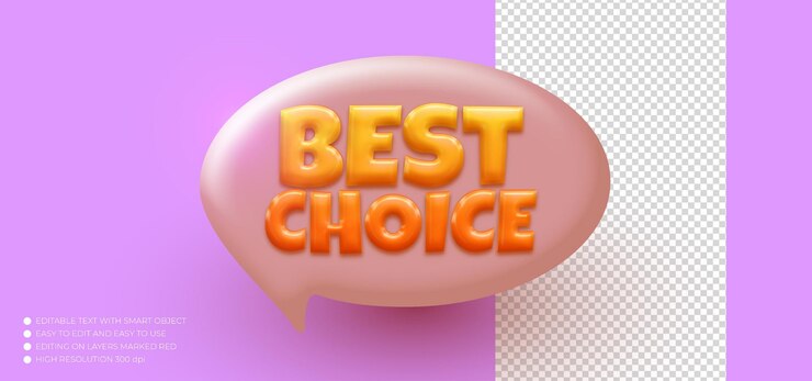 PSD banner de estilo 3d de mejor elección o colección de etiquetas garantizada para marketing digital con estilo de texto editable